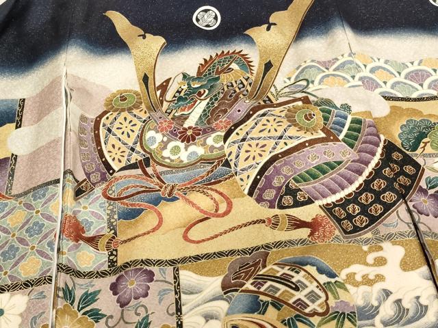 平和屋着物[]お宮参り　男の子　祝着　産着　初着　のしめ　兜　吉祥鷹文　暈し染め　金彩　金通し地　逸品　AABK8924ja