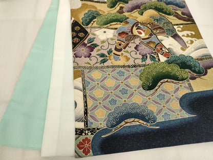 平和屋着物[]お宮参り　男の子　祝着　産着　初着　のしめ　兜　吉祥鷹文　暈し染め　金彩　金通し地　逸品　AABK8924ja