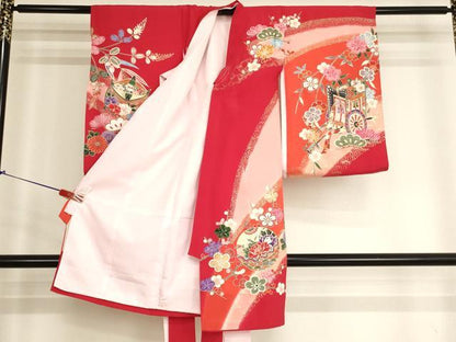 平和屋着物[]お宮参り　女の子　祝着　産着　初着　のしめ　糸巻き花文　暈し染め　金彩　逸品　AABK8925ja