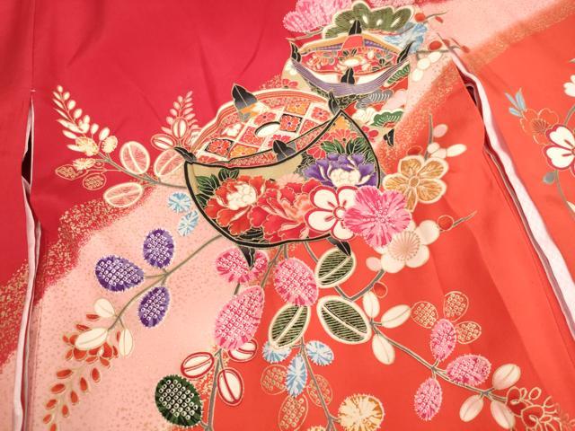 平和屋着物[]お宮参り　女の子　祝着　産着　初着　のしめ　糸巻き花文　暈し染め　金彩　逸品　AABK8925ja