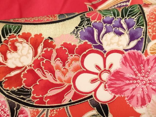 平和屋着物[]お宮参り　女の子　祝着　産着　初着　のしめ　糸巻き花文　暈し染め　金彩　逸品　AABK8925ja