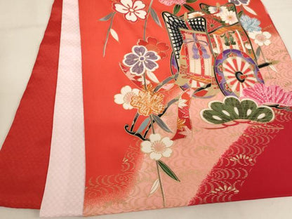 平和屋着物[]お宮参り　女の子　祝着　産着　初着　のしめ　糸巻き花文　暈し染め　金彩　逸品　AABK8925ja
