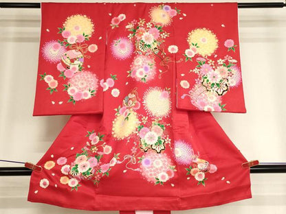 平和屋着物[]お宮参り　女の子　祝着　産着　初着　のしめ　刺繍　花車文　暈し染め　金糸　金彩　逸品　AABK8926ja