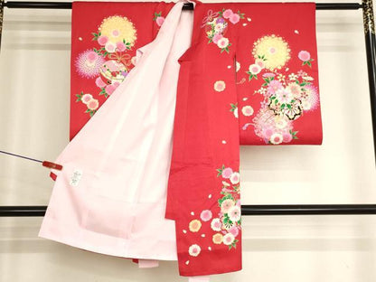 平和屋着物[]お宮参り　女の子　祝着　産着　初着　のしめ　刺繍　花車文　暈し染め　金糸　金彩　逸品　AABK8926ja