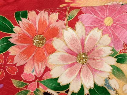 平和屋着物[]お宮参り　女の子　祝着　産着　初着　のしめ　刺繍　花車文　暈し染め　金糸　金彩　逸品　AABK8926ja
