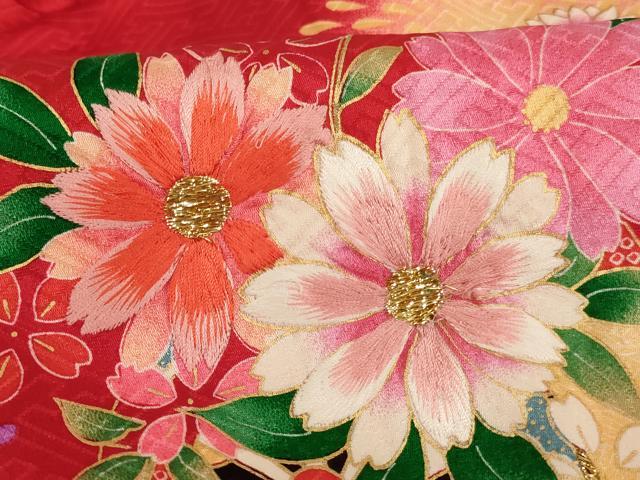 平和屋着物[]お宮参り　女の子　祝着　産着　初着　のしめ　刺繍　花車文　暈し染め　金糸　金彩　逸品　AABK8926ja