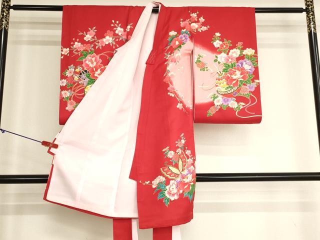 平和屋着物[]お宮参り　女の子　祝着　産着　初着　のしめ　御所車花蝶文　暈し染め　金彩　逸品　AABK8927ja