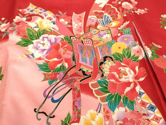 平和屋着物[]お宮参り　女の子　祝着　産着　初着　のしめ　御所車花蝶文　暈し染め　金彩　逸品　AABK8927ja