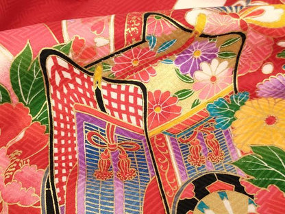 平和屋着物[]お宮参り　女の子　祝着　産着　初着　のしめ　御所車花蝶文　暈し染め　金彩　逸品　AABK8927ja
