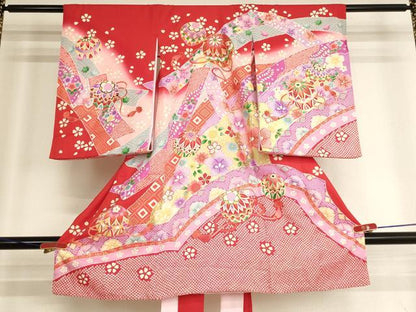 平和屋着物[]お宮参り　女の子　祝着　産着　初着　のしめ　刺繍　花手毬文　暈し染め　金糸　金彩　逸品　AABK8928ja