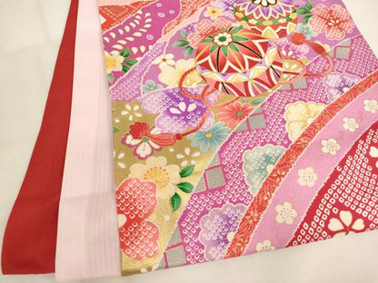 平和屋着物[]お宮参り　女の子　祝着　産着　初着　のしめ　刺繍　花手毬文　暈し染め　金糸　金彩　逸品　AABK8928ja