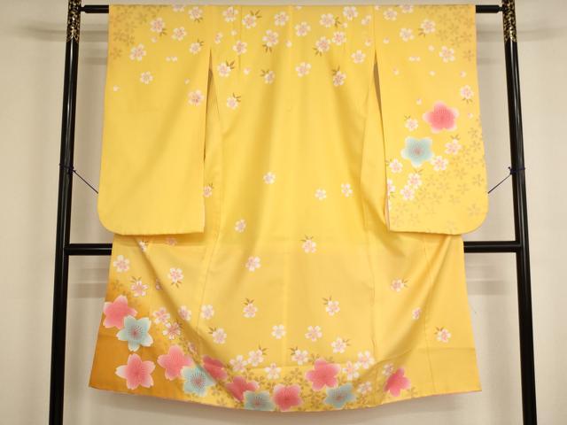 平和屋着物[]七五三　女の子　７歳　祝着　四つ身　駒刺繍　舞桜文　暈し染め　AABK8931ja