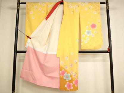 平和屋着物[]七五三　女の子　７歳　祝着　四つ身　駒刺繍　舞桜文　暈し染め　AABK8931ja
