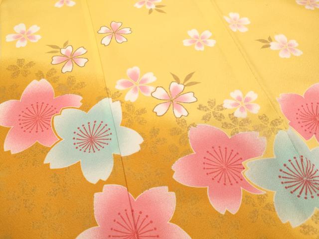 平和屋着物[]七五三　女の子　７歳　祝着　四つ身　駒刺繍　舞桜文　暈し染め　AABK8931ja