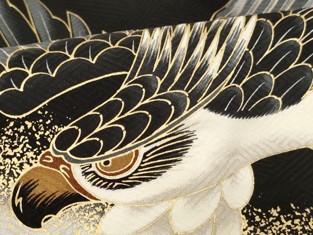 平和屋着物[]七五三　男の子　一つ身　祝着・長襦袢・行灯袴・小物セット　鷹　吉祥草花文　金彩　逸品　AABK8933ja