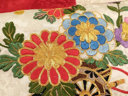 平和屋着物[]七五三　女の子　３歳　祝着　一つ身　絞り　駒刺繍　花車文　正絹　逸品　AABK8934ja