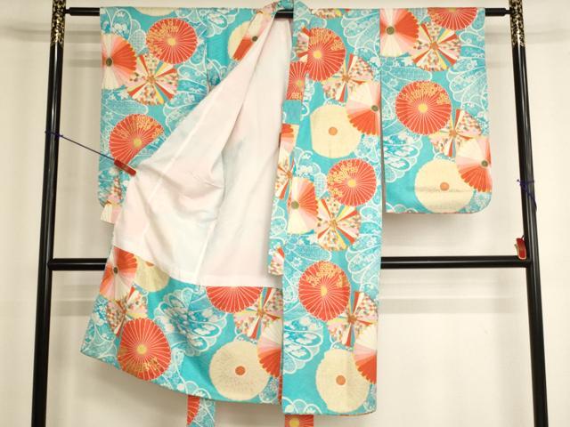 平和屋着物[]七五三　女の子　７歳　祝着　四つ身　舞菊文　金彩　正絹　逸品　AABK8935ja