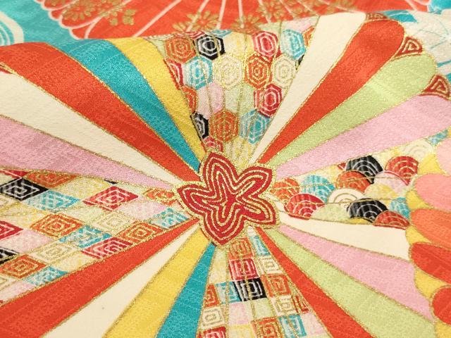平和屋着物[]七五三　女の子　７歳　祝着　四つ身　舞菊文　金彩　正絹　逸品　AABK8935ja