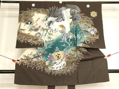 平和屋着物[]お宮参り　男の子　祝着　産着　初着　のしめ　鷹　笹文　暈し染め　正絹　逸品　AABK8940ja