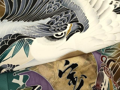 平和屋着物[]お宮参り　男の子　祝着　産着　初着　のしめ　鷹　笹文　暈し染め　正絹　逸品　AABK8940ja