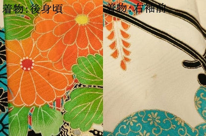 平和屋着物[]七五三　女の子　３歳　祝着　三つ身　長襦袢(袷・半衿刺繍)セット　花車文　金彩　逸品　未使用　AABK8941ja