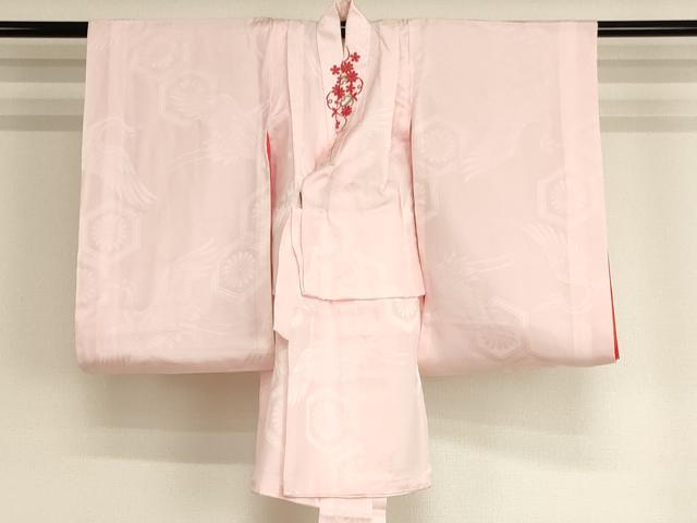 平和屋着物[]七五三　女の子　３歳　祝着　三つ身　長襦袢(袷・半衿刺繍)セット　花車文　金彩　逸品　未使用　AABK8941ja