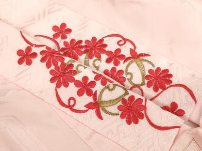 平和屋着物[]七五三　女の子　３歳　祝着　三つ身　長襦袢(袷・半衿刺繍)セット　花車文　金彩　逸品　未使用　AABK8941ja