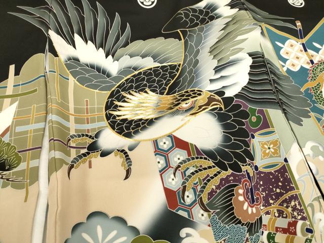 平和屋着物[]お宮参り　男の子　祝着　産着　初着　のしめ　駒刺繍　鷹　武具　暈し染め　金彩　逸品　未使用　AABK8942ja