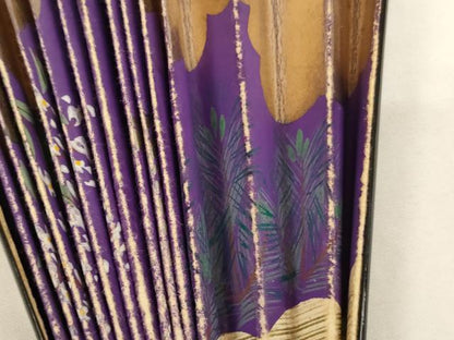 平和屋本店▼中啓　扇子　黒骨　紫金銀地　飛鶴花文　吉川法衣店謹製　箱付き　法衣　寺院　仏具　仏教　僧侶　神職　装束　AABK9045ja