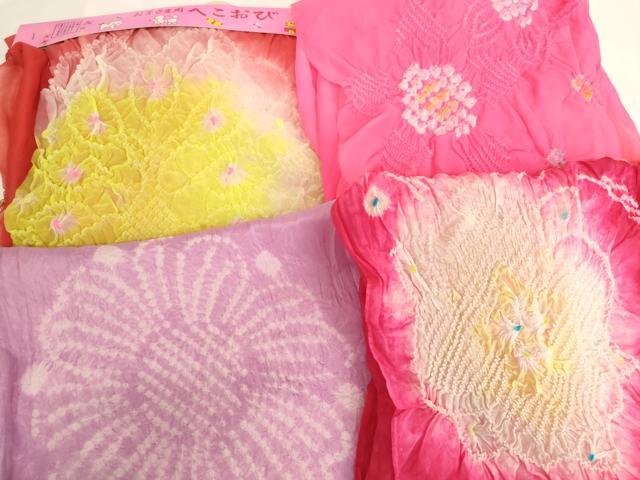 平和屋着物[]子供　女の子　和装小物　兵児帯4点セット　柄絞り　舞花文　正絹あり　逸品　未使用あり　AABK9105ja