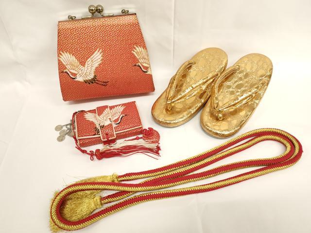 平和屋着物[]七五三　女の子　和装小物セット(草履・バッグ・帯締め・筥迫・ビラ簪)　逸品　AABK9124ja