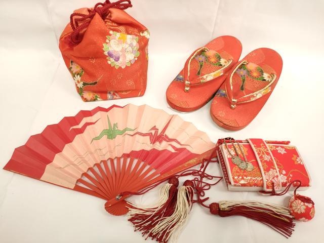 平和屋着物[]七五三　女の子　和装小物セット(草履・巾着・扇子・筥迫・ビラ簪)　逸品　AABK9125ja