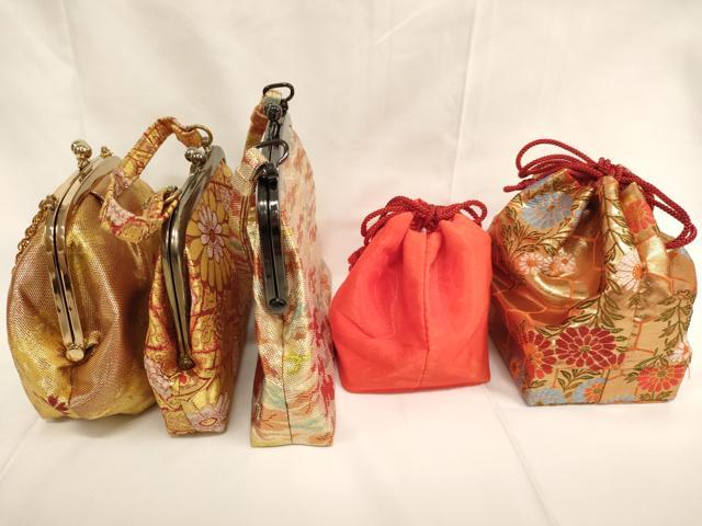 平和屋着物[]七五三　女の子　和装小物　バッグ・巾着まとめて5点セット　菊　桜　金糸　逸品　AABK9134ja