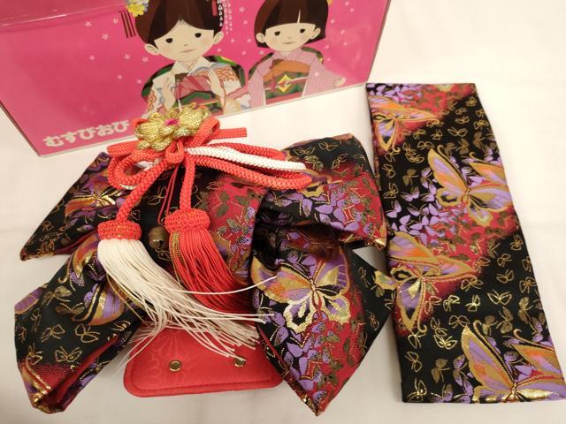 平和屋本店[]七五三　女の子　つけ帯　舞蝶文　黒地　金糸　箱付き　AABK9144ja