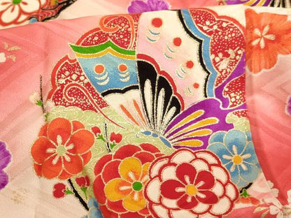 平和屋着物[]七五三　女の子　３歳　祝着　三つ身　長襦袢(袷)セット　花蝶文　鴛鴦　暈し染め　金彩　逸品　AABK9147ja