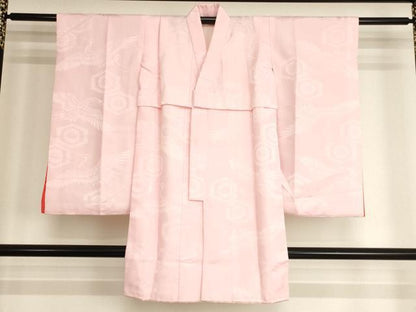 平和屋着物[]七五三　女の子　３歳　祝着　三つ身　長襦袢(袷)セット　花蝶文　鴛鴦　暈し染め　金彩　逸品　AABK9147ja
