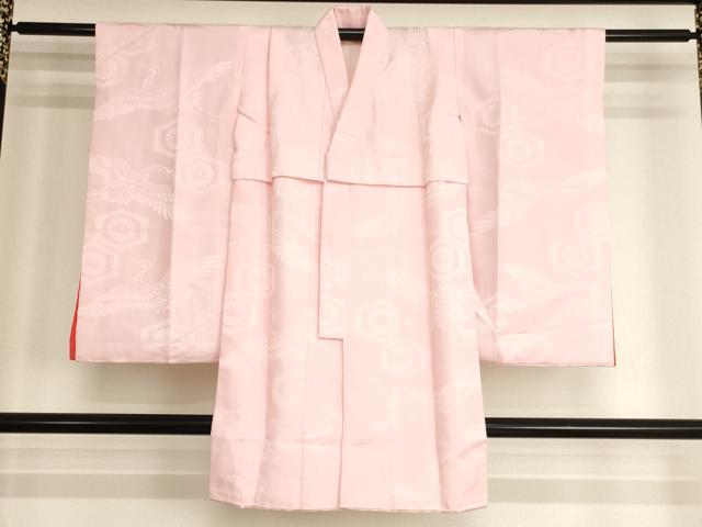 平和屋着物[]七五三　女の子　３歳　祝着　三つ身　長襦袢(袷)セット　花蝶文　鴛鴦　暈し染め　金彩　逸品　AABK9147ja