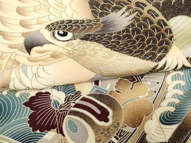 平和屋着物[]お宮参り　男の子　祝着　産着　初着　のしめ　鷹　屏風　金銀彩　逸品　AABK9151ja