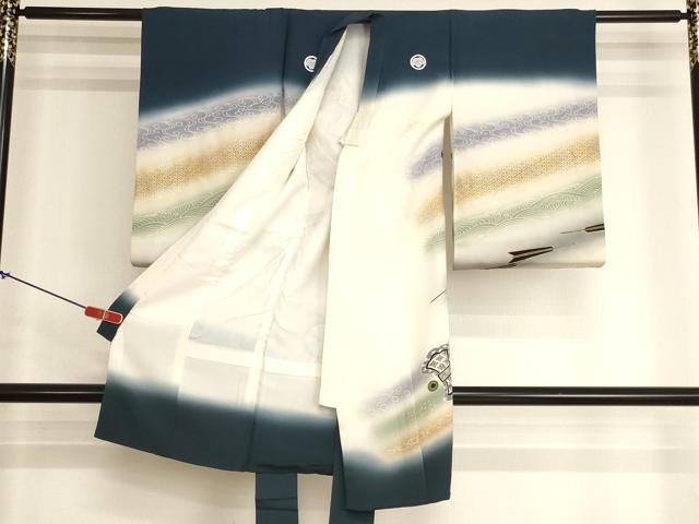 平和屋着物[]お宮参り　男の子　祝着　産着　初着　のしめ　武具　暈し染め　金彩　正絹　逸品　AABK9152ja