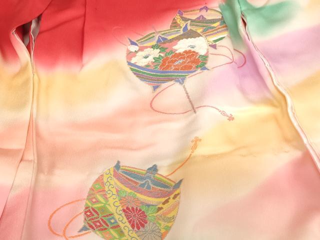 平和屋着物[]七五三　女の子　３歳　祝着　一つ身　作家物　寿光織　糸巻き御所車文　暈し染め　正絹　逸品　AABK9153ja
