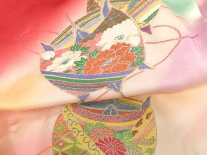 平和屋着物[]七五三　女の子　３歳　祝着　一つ身　作家物　寿光織　糸巻き御所車文　暈し染め　正絹　逸品　AABK9153ja
