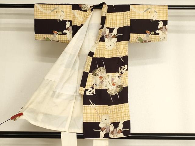 平和屋着物[]七五三　男の子　祝着・羽織セット　横段童子文　正絹　逸品　AABK9156ja