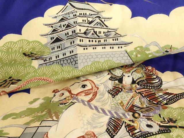 平和屋着物[]七五三　男の子　一つ身　祝着・袖無し羽織セット　風景騎馬文　正絹　逸品　AABK9157ja