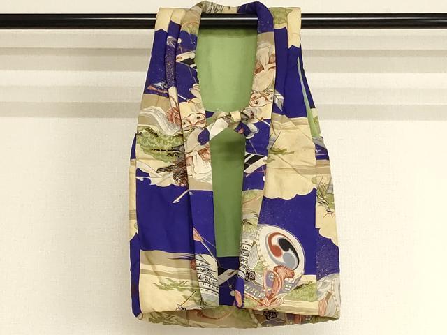 平和屋着物[]七五三　男の子　一つ身　祝着・袖無し羽織セット　風景騎馬文　正絹　逸品　AABK9157ja