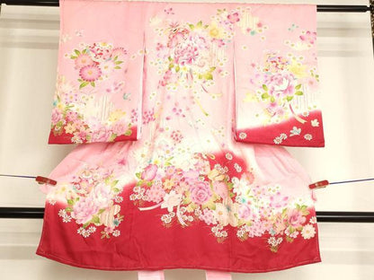 平和屋着物[]お宮参り　女の子　祝着　産着　初着　のしめ　刺繍　鈴花文　ラメ　暈し染め　金彩　逸品　AABK9160ja