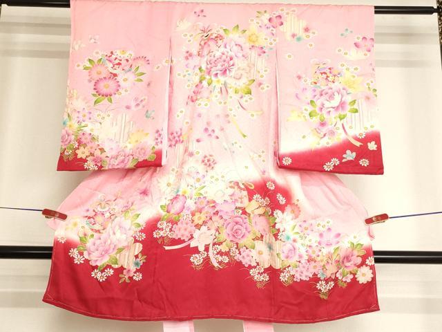 平和屋着物[]お宮参り　女の子　祝着　産着　初着　のしめ　刺繍　鈴花文　ラメ　暈し染め　金彩　逸品　AABK9160ja