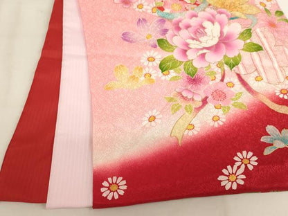 平和屋着物[]お宮参り　女の子　祝着　産着　初着　のしめ　刺繍　鈴花文　ラメ　暈し染め　金彩　逸品　AABK9160ja