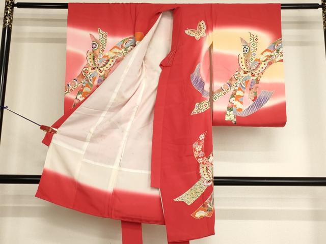 平和屋着物[]お宮参り　女の子　祝着　産着　初着　のしめ　束ね熨斗花蝶文　暈し染め　金銀彩　正絹　逸品　AABK9162ja