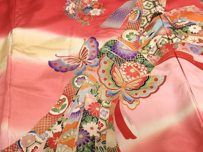 平和屋着物[]お宮参り　女の子　祝着　産着　初着　のしめ　束ね熨斗花蝶文　暈し染め　金銀彩　正絹　逸品　AABK9162ja