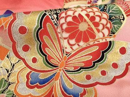 平和屋着物[]お宮参り　女の子　祝着　産着　初着　のしめ　束ね熨斗花蝶文　暈し染め　金銀彩　正絹　逸品　AABK9162ja